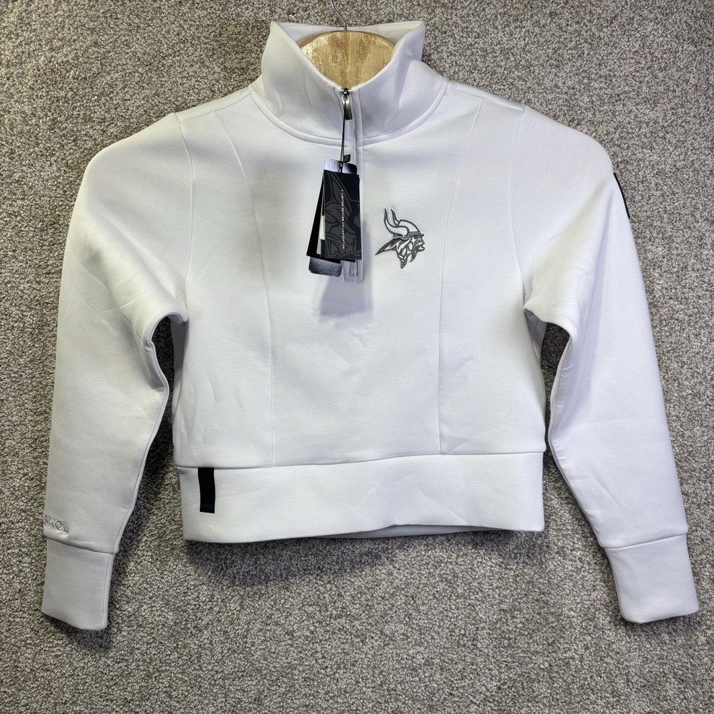 NWT Minnesota Vikings Sweatshirt Womens Small White NFL Football UNRL Half Zip